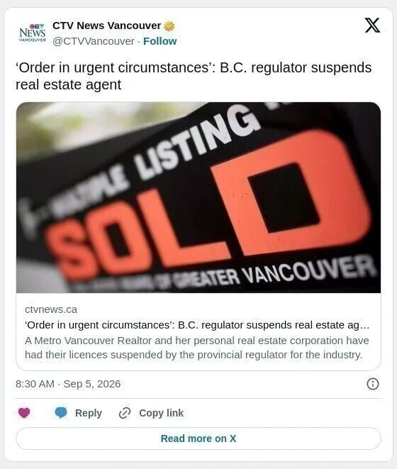 CTV News Vancouver 关于这次停牌的帖子