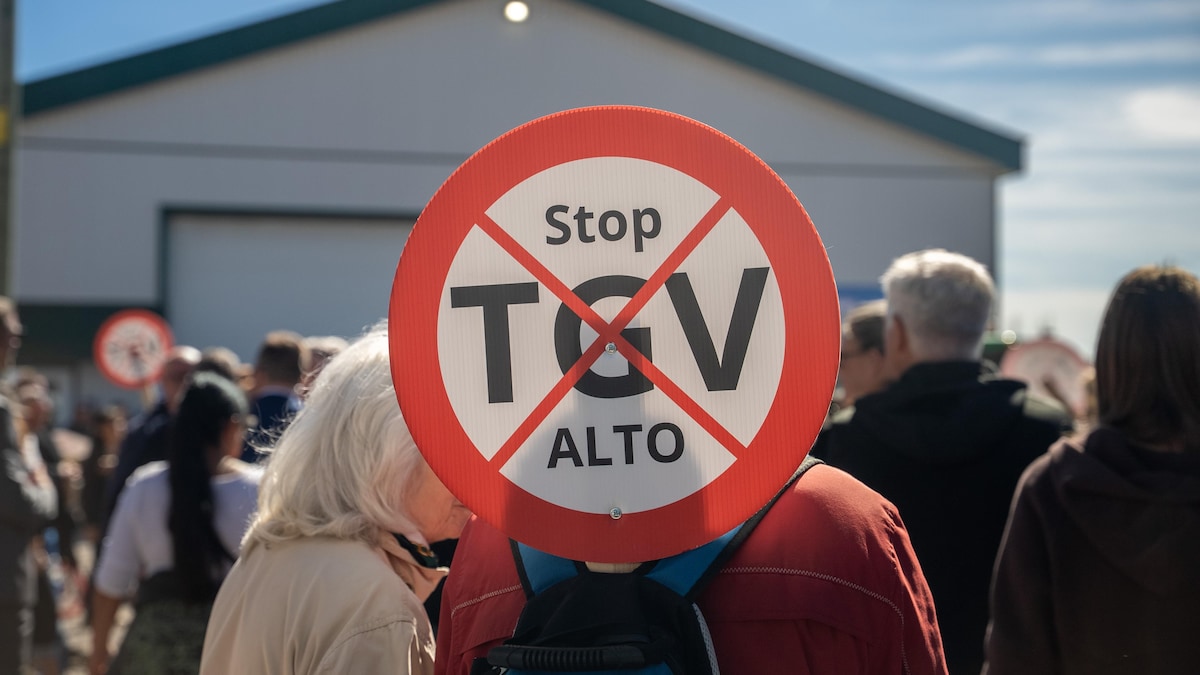 一块写着「Stop TGV ALTO」的抗议牌